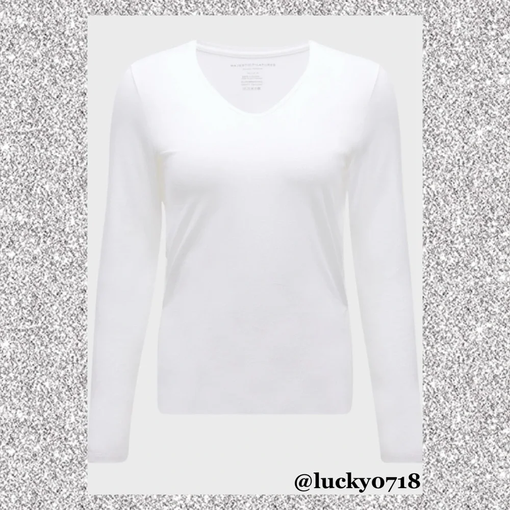 Majestic Filatures NWOT White V-Neck Long Sleeve Tee Sz 2 - Picture 3 of 8